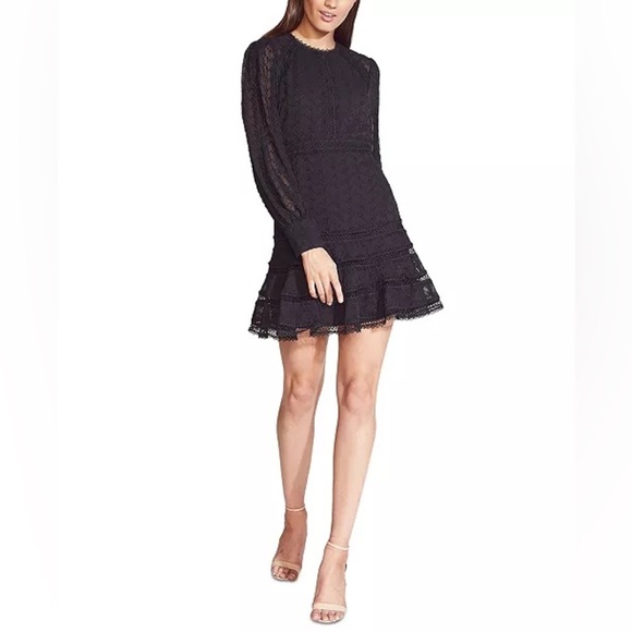 Bardot - Prinnie Mini Dress - Black Lace Long sleeve- Size 8 - Picture 1 of 13